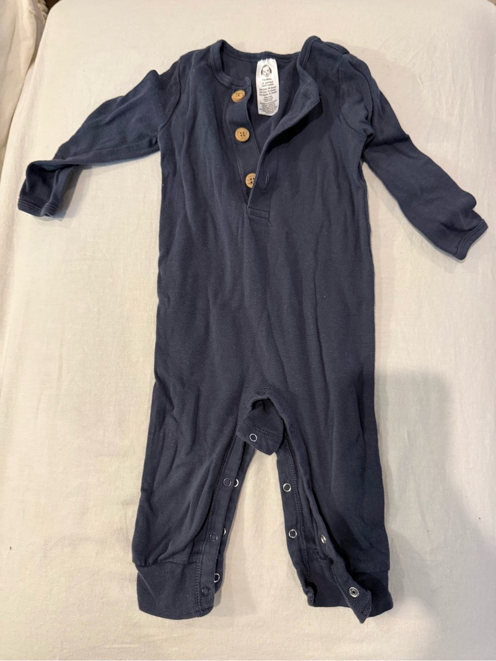Gerber Navy Long-Sleeve Footed One-Piece with Wooden Buttons
